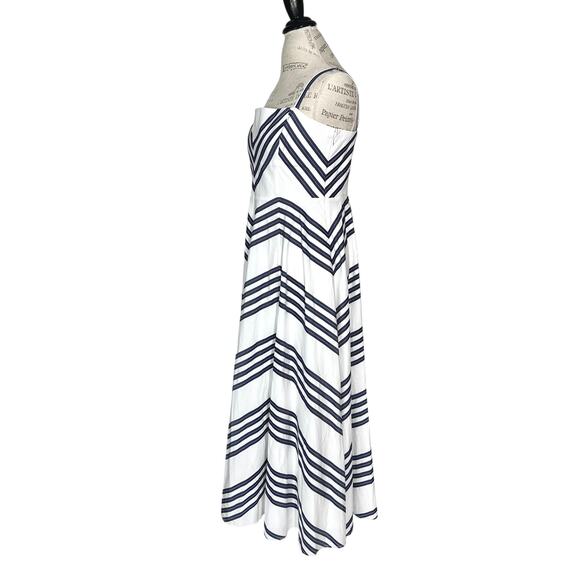 Hill House | Women | The Margot Navy Chevron Stripe Poplin Midi Dress | Sz Large - Picture 4 of 15